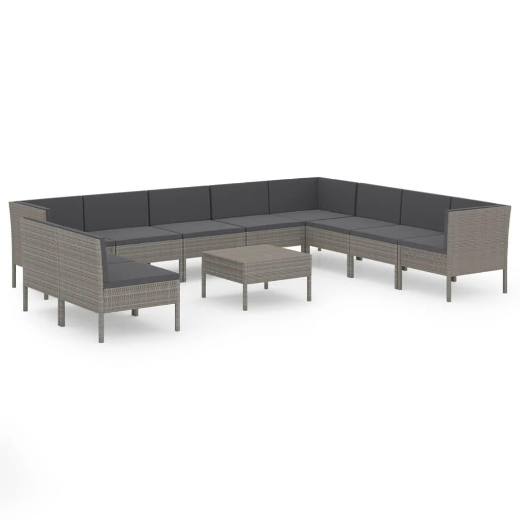 Set Divani da Giardino 11 pz con Cuscini in Polyrattan Grigio 3094474