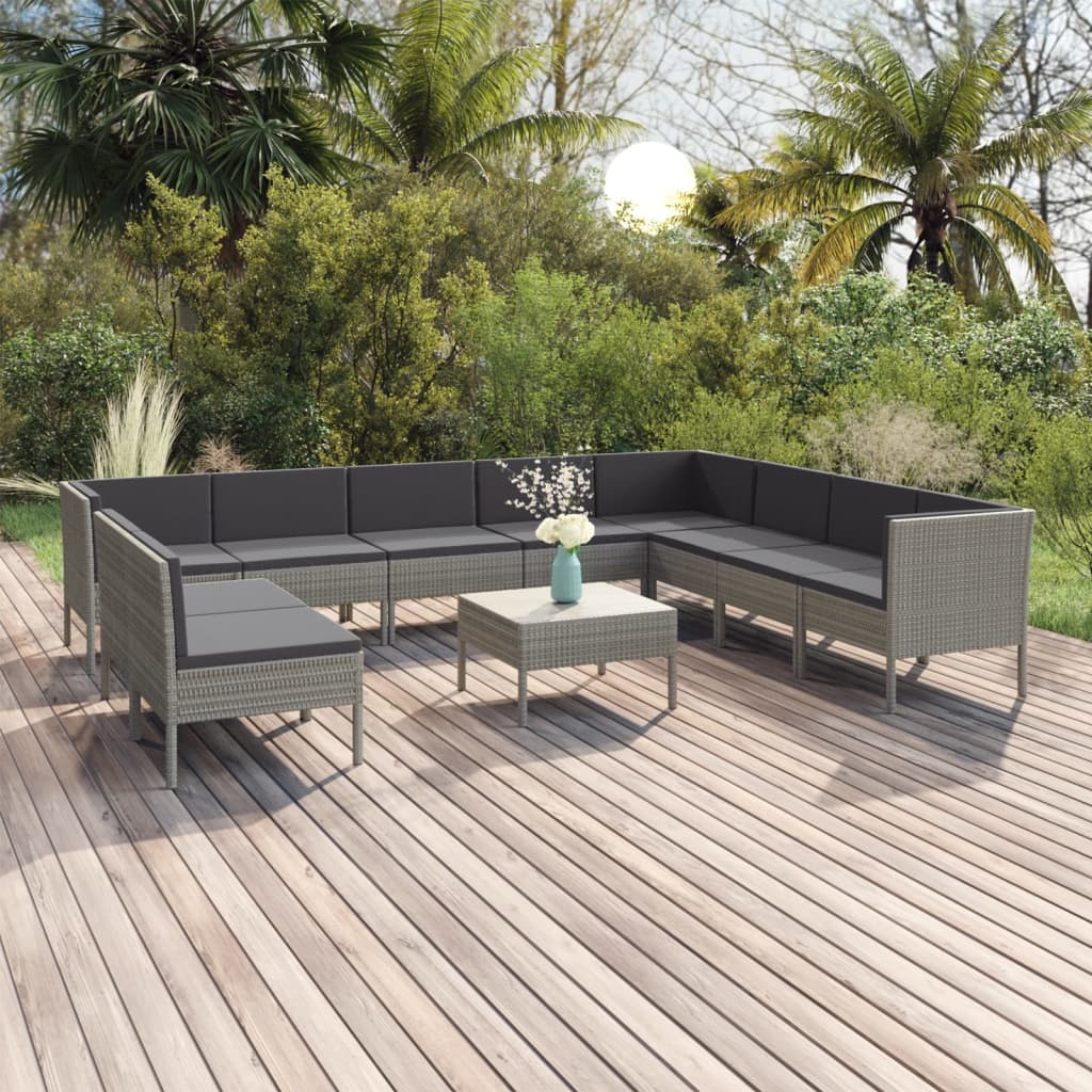 Set Divani da Giardino 11 pz con Cuscini in Polyrattan Grigio 3094474