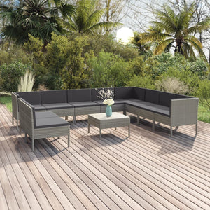 Set Divani da Giardino 11 pz con Cuscini in Polyrattan Grigio cod mxl 38416