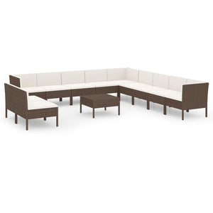 Set Divani da Giardino 12 pz con Cuscini in Polyrattan Marrone 3094475