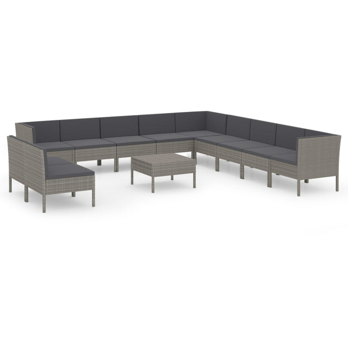 Set Divani da Giardino 12 pz con Cuscini in Polyrattan Grigio 3094478