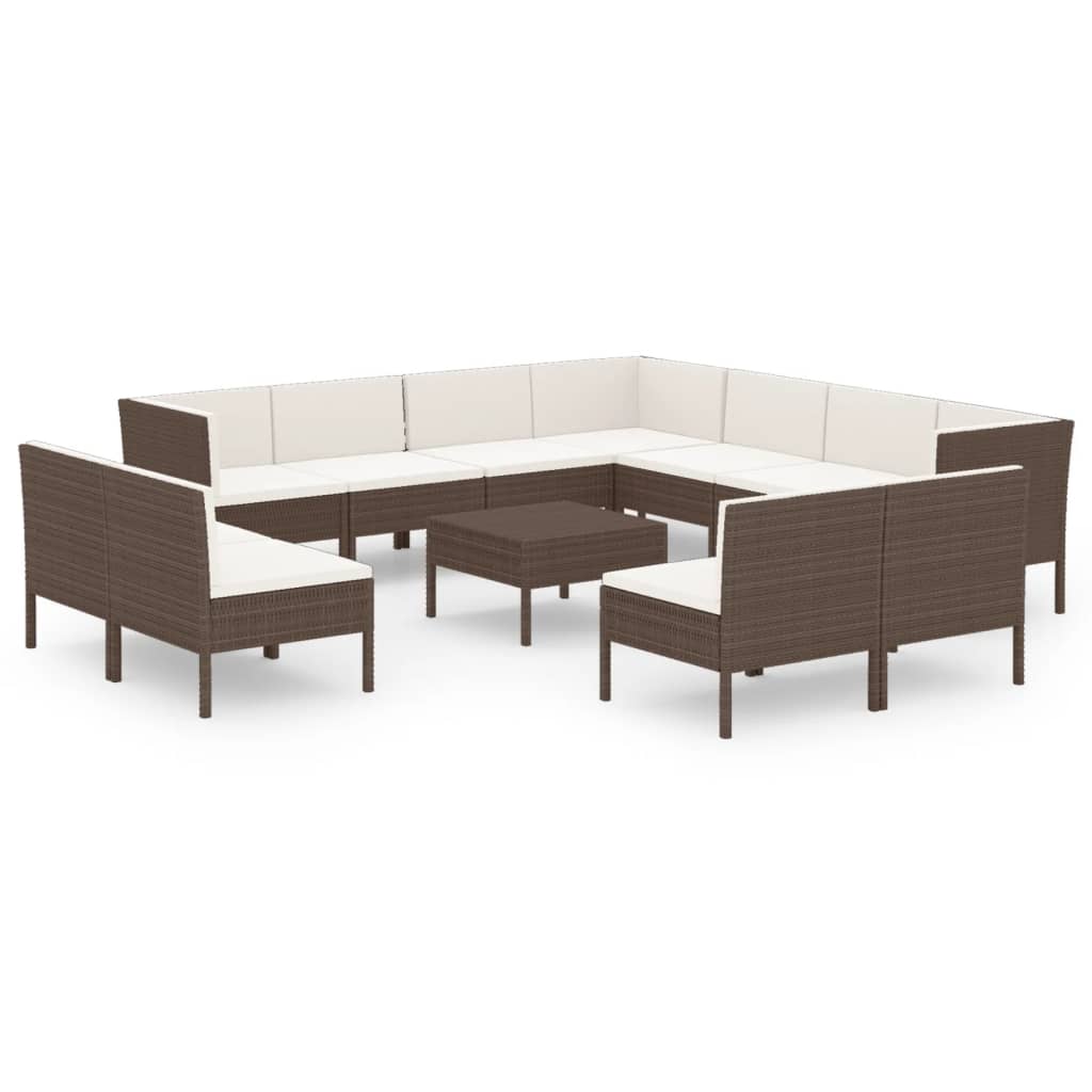 Set Divani da Giardino 12 pz con Cuscini in Polyrattan Marrone 3094479