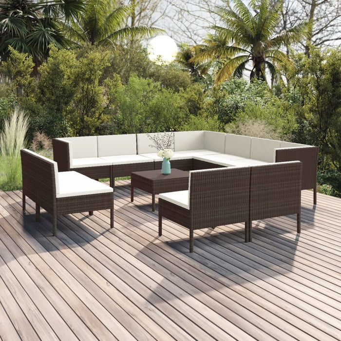 Set Divani da Giardino 12 pz con Cuscini in Polyrattan Marrone 3094479