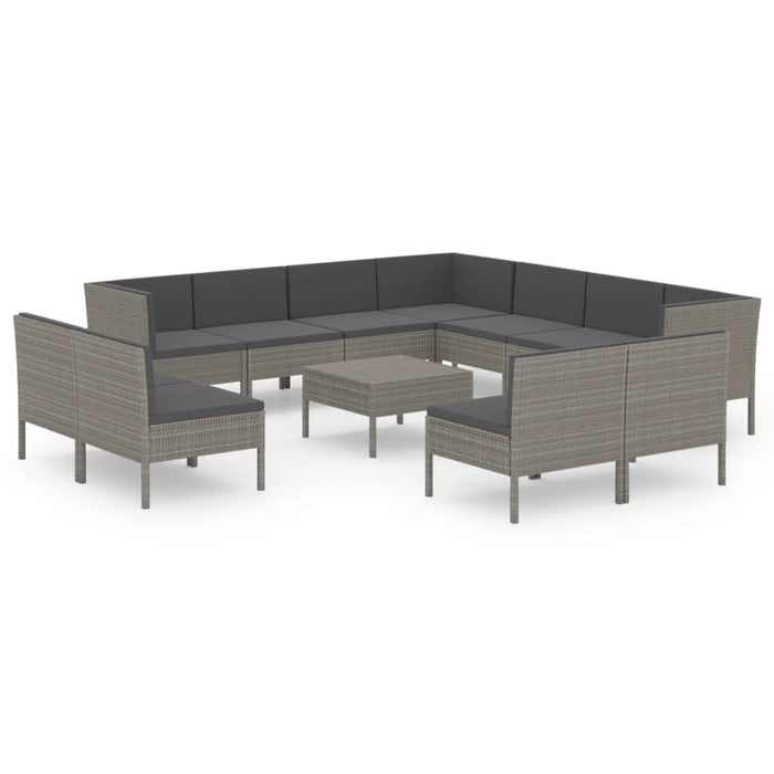 Set Divani da Giardino 12 pz con Cuscini in Polyrattan Grigio 3094482