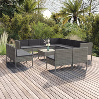 Set Divani da Giardino 12 pz con Cuscini in Polyrattan Grigio 3094482