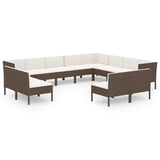 Set Divani da Giardino 12 pz con Cuscini in Polyrattan Marrone 3094483