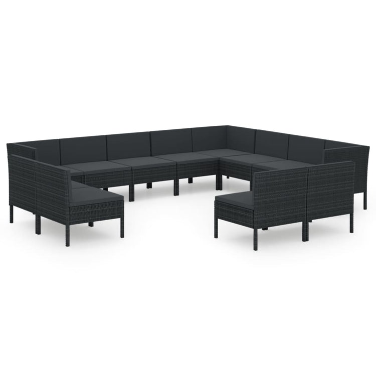 Set Divani da Giardino 12 pz con Cuscini in Polyrattan Nero cod mxl 38425