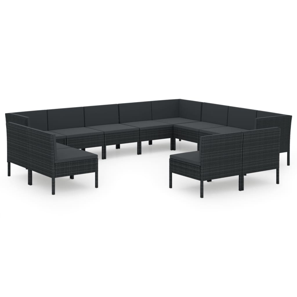 Set Divani da Giardino 12 pz con Cuscini in Polyrattan Nero 3094485