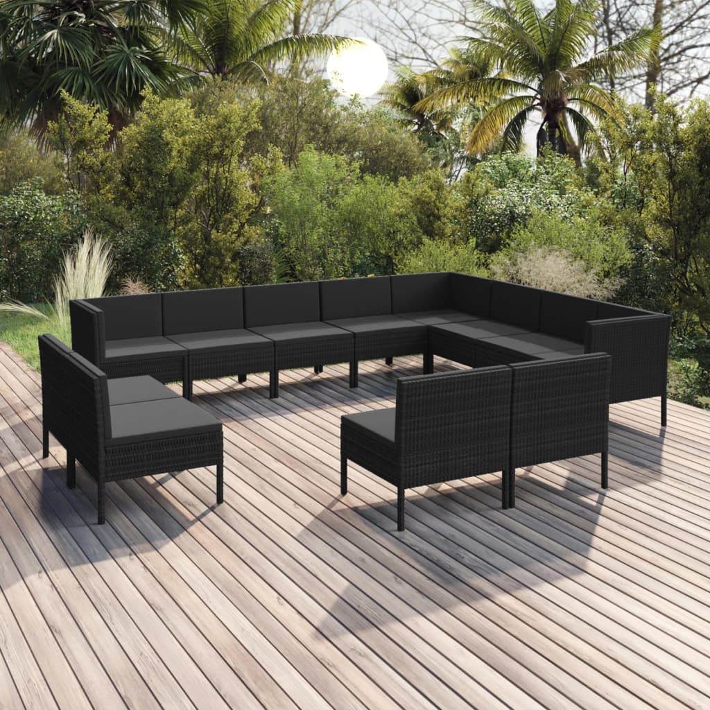 Set Divani da Giardino 12 pz con Cuscini in Polyrattan Nero cod mxl 38425