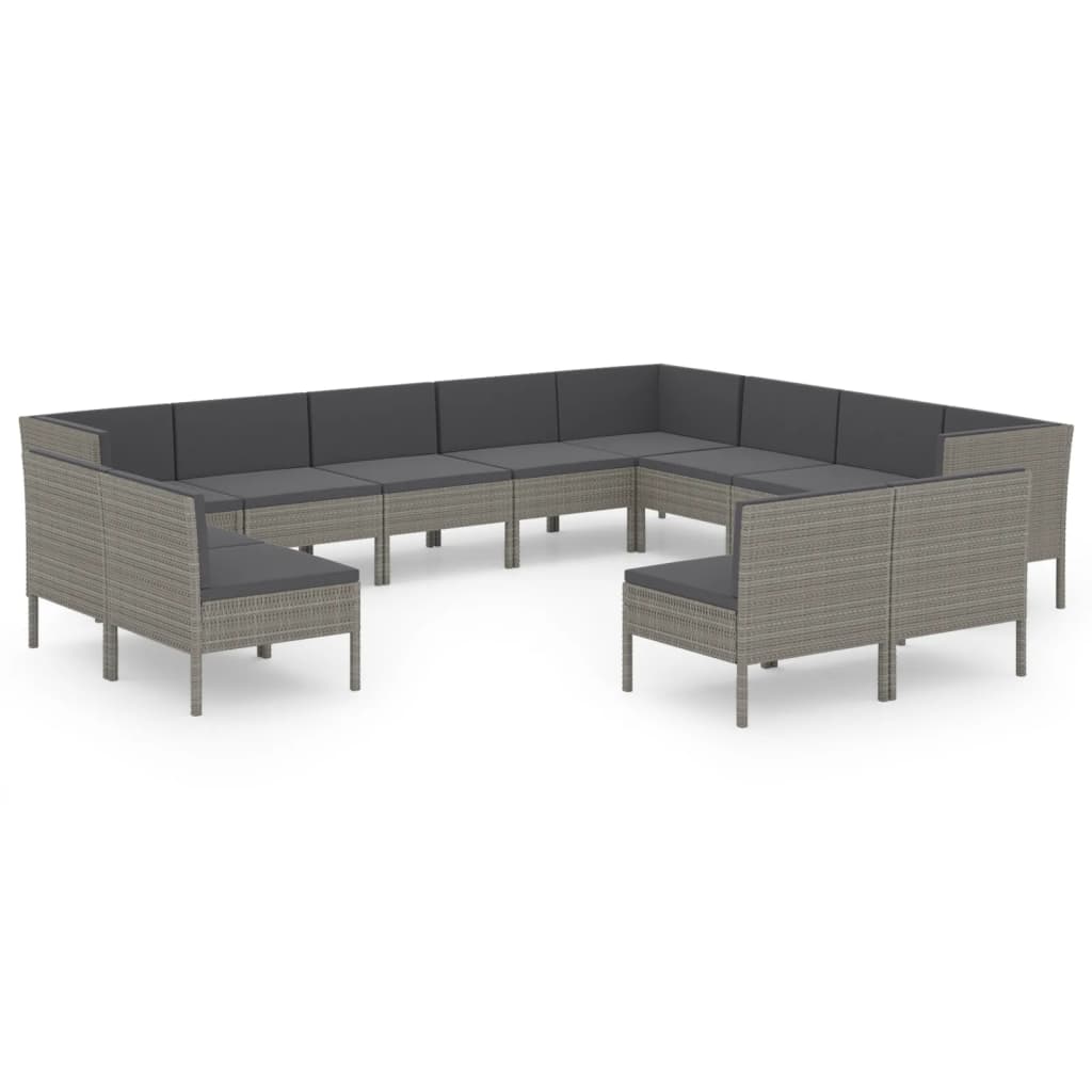 Set Divani da Giardino 12 pz con Cuscini in Polyrattan Grigio cod mxl 38398