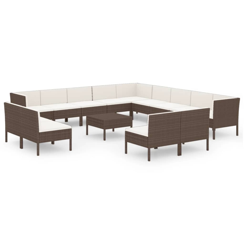 Set Divani da Giardino 14 pz con Cuscini in Polyrattan Marrone cod mxl 38399