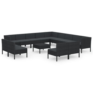 Set Divani da Giardino 14 pz con Cuscini in Polyrattan Nero cod mxl 38426