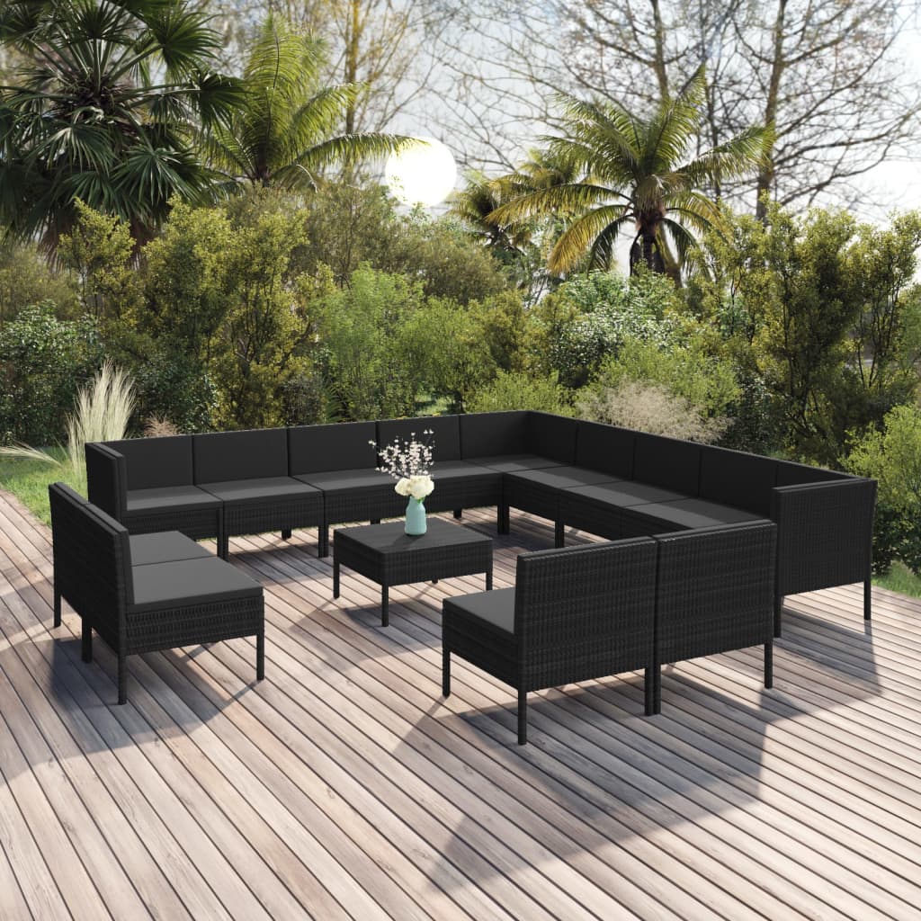 Set Divani da Giardino 14 pz con Cuscini in Polyrattan Nero cod mxl 38426