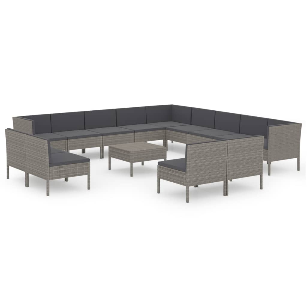 Set Divani da Giardino 14 pz con Cuscini in Polyrattan Grigio 3094490