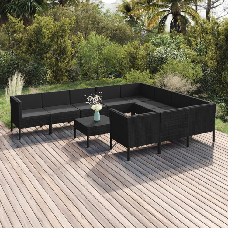 Set Divani da Giardino 11 pz con Cuscini in Polyrattan Nero cod mxl 38429