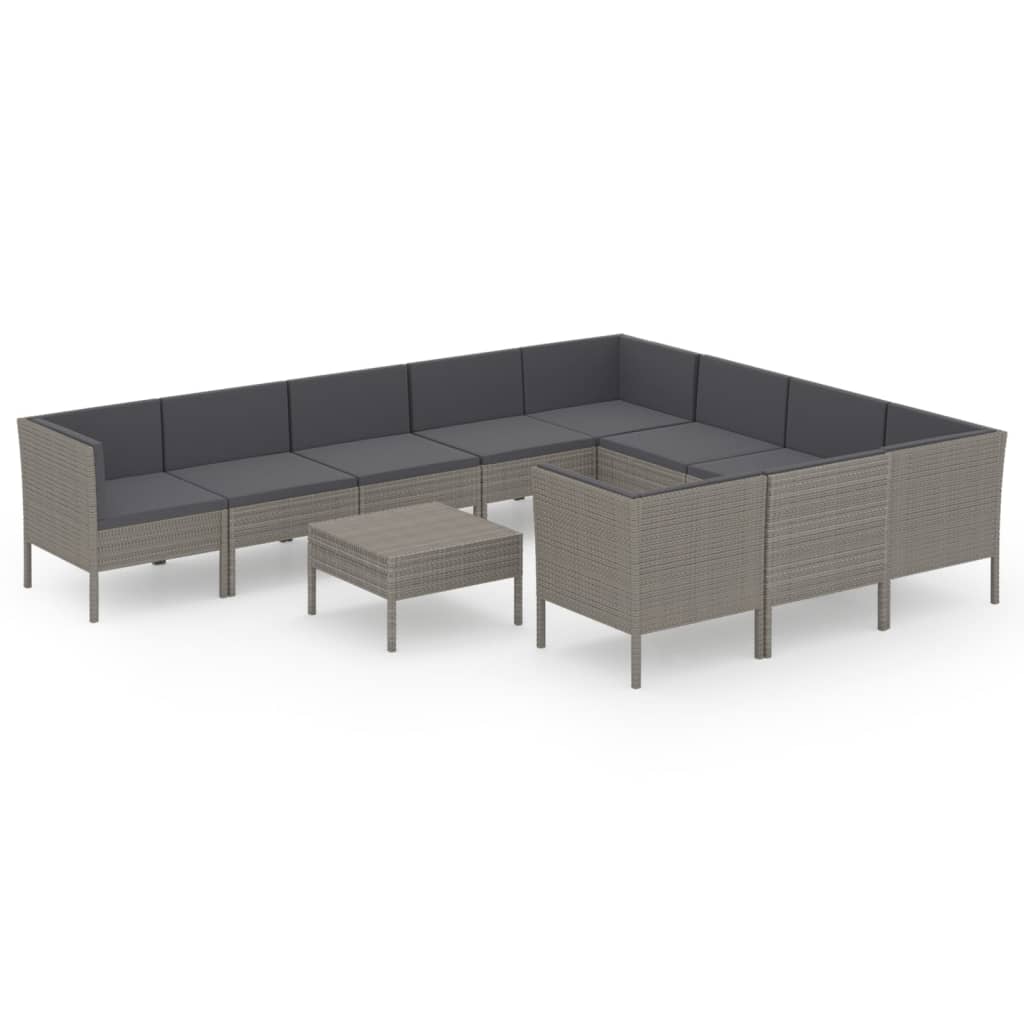 Set Divani da Giardino 11 pz con Cuscini in Polyrattan Grigio 3094494