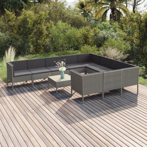 Set Divani da Giardino 11 pz con Cuscini in Polyrattan Grigio cod mxl 38401