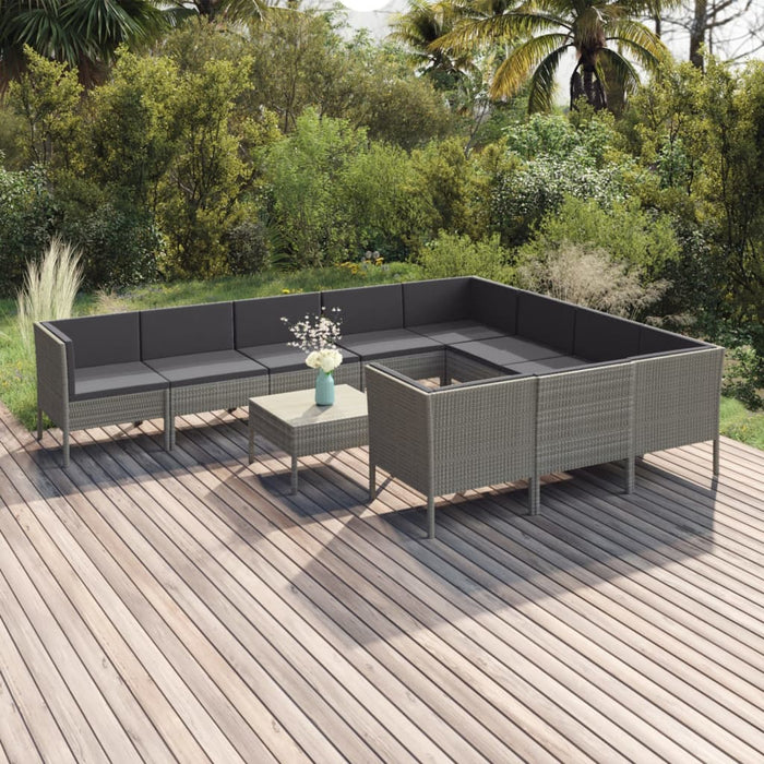 Set Divani da Giardino 11 pz con Cuscini in Polyrattan Grigio 3094494