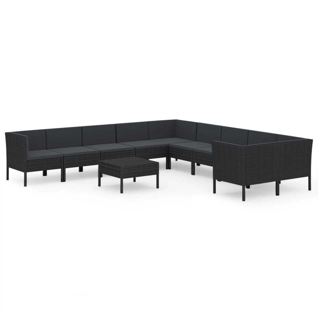 Set Divani da Giardino 11 pz con Cuscini in Polyrattan Nero cod mxl 38402