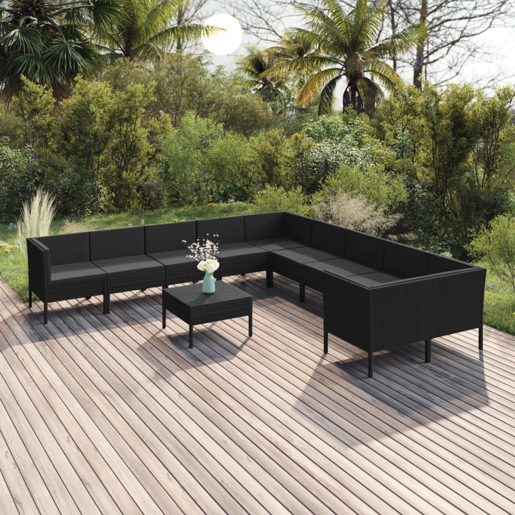 Set Divani da Giardino 11 pz con Cuscini in Polyrattan Nero cod mxl 38402