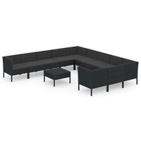 Set Divani da Giardino 12 pz con Cuscini in Polyrattan Nero 3094501