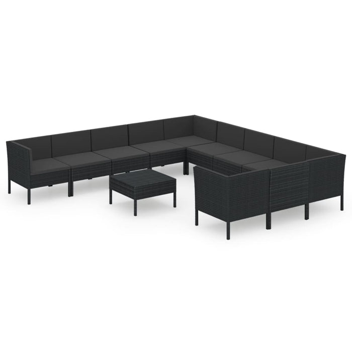 Set Divani da Giardino 12 pz con Cuscini in Polyrattan Nero 3094501