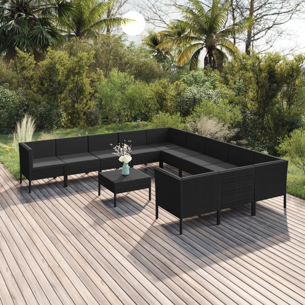 Set Divani da Giardino 12 pz con Cuscini in Polyrattan Nero 3094501