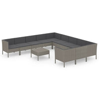 Set Divani da Giardino 12 pz con Cuscini in Polyrattan Grigio 3094502