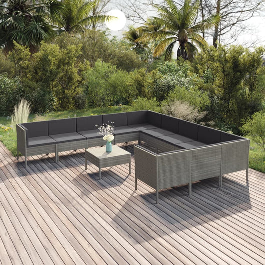 Set Divani da Giardino 12 pz con Cuscini in Polyrattan Grigio cod mxl 38433