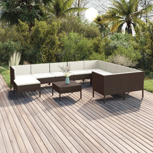 Set Divani da Giardino 11 pz con Cuscini in Polyrattan Marrone 3094503