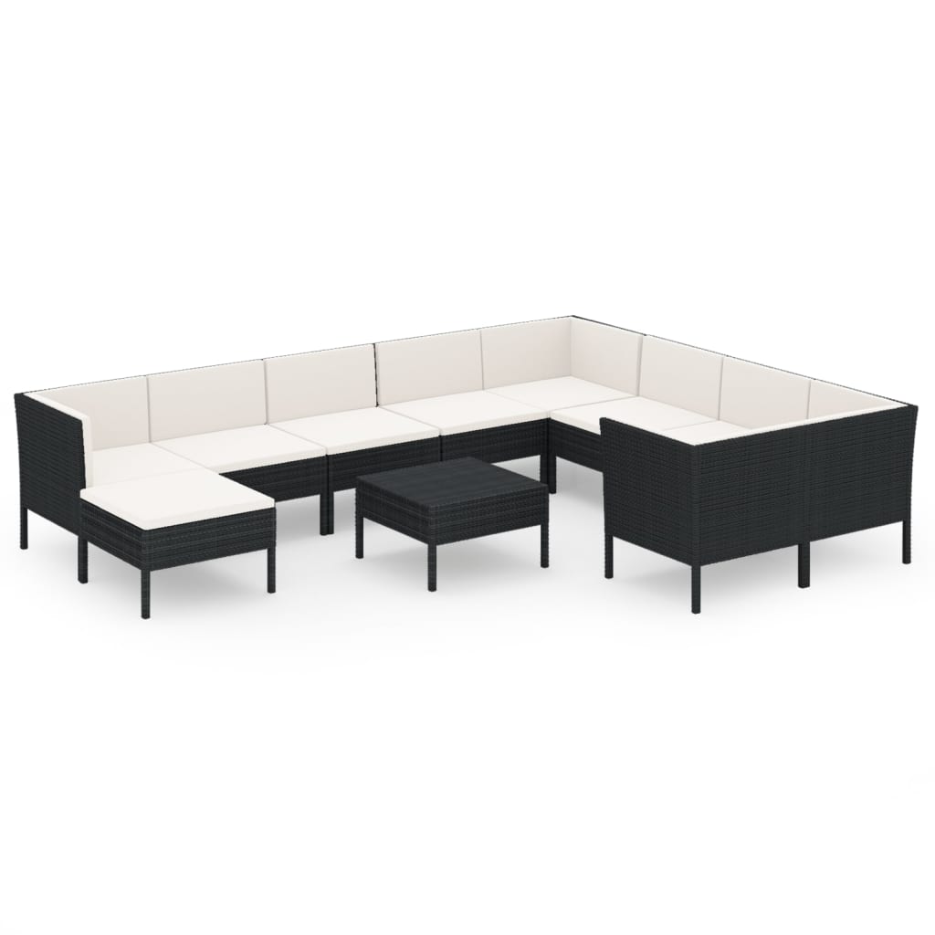 Set Divani da Giardino 11 pz con Cuscini in Polyrattan Nero cod mxl 38434