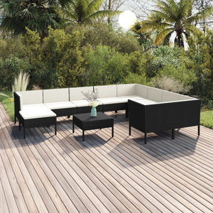 Set Divani da Giardino 11 pz con Cuscini in Polyrattan Nero cod mxl 38434