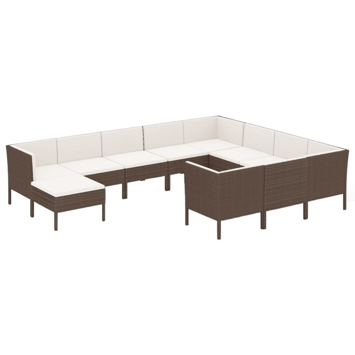 Set Divani da Giardino 11 pz con Cuscini in Polyrattan Marrone 3094507