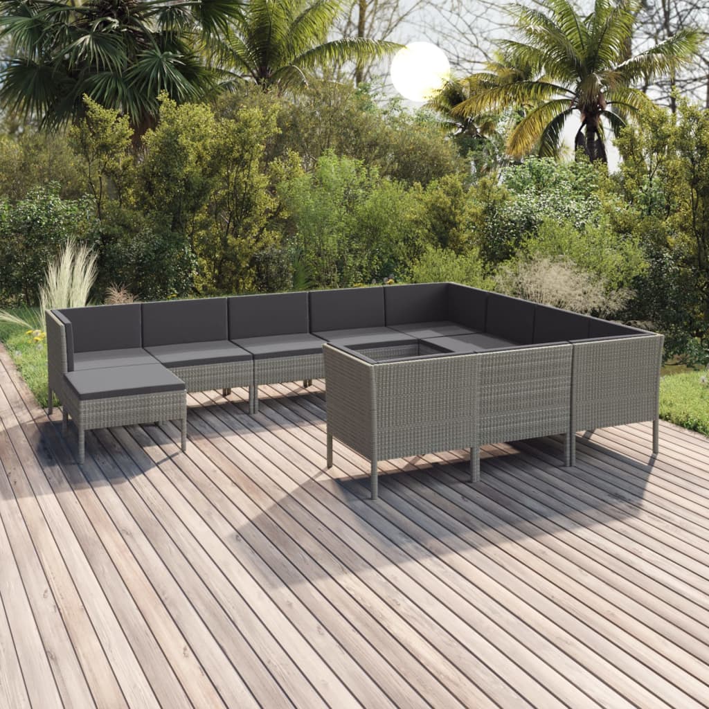 Set Divani da Giardino 11 pz con Cuscini in Polyrattan Grigio cod mxl 41973