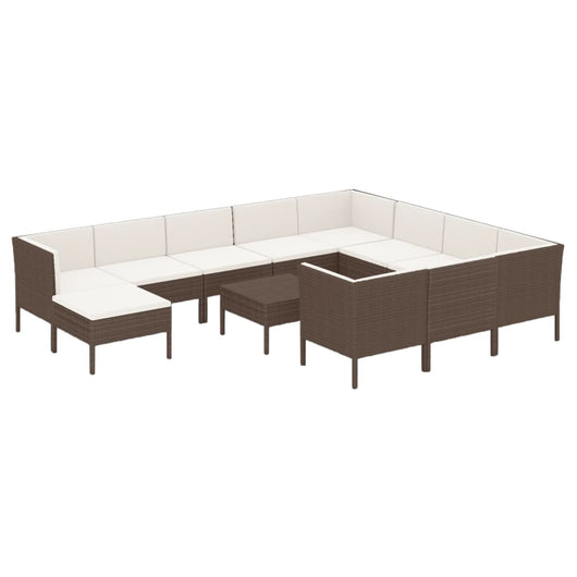 Set Divani da Giardino 12 pz con Cuscini in Polyrattan Marrone 3094511