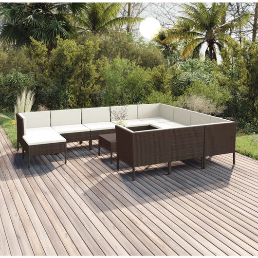 Set Divani da Giardino 12 pz con Cuscini in Polyrattan Marrone 3094511