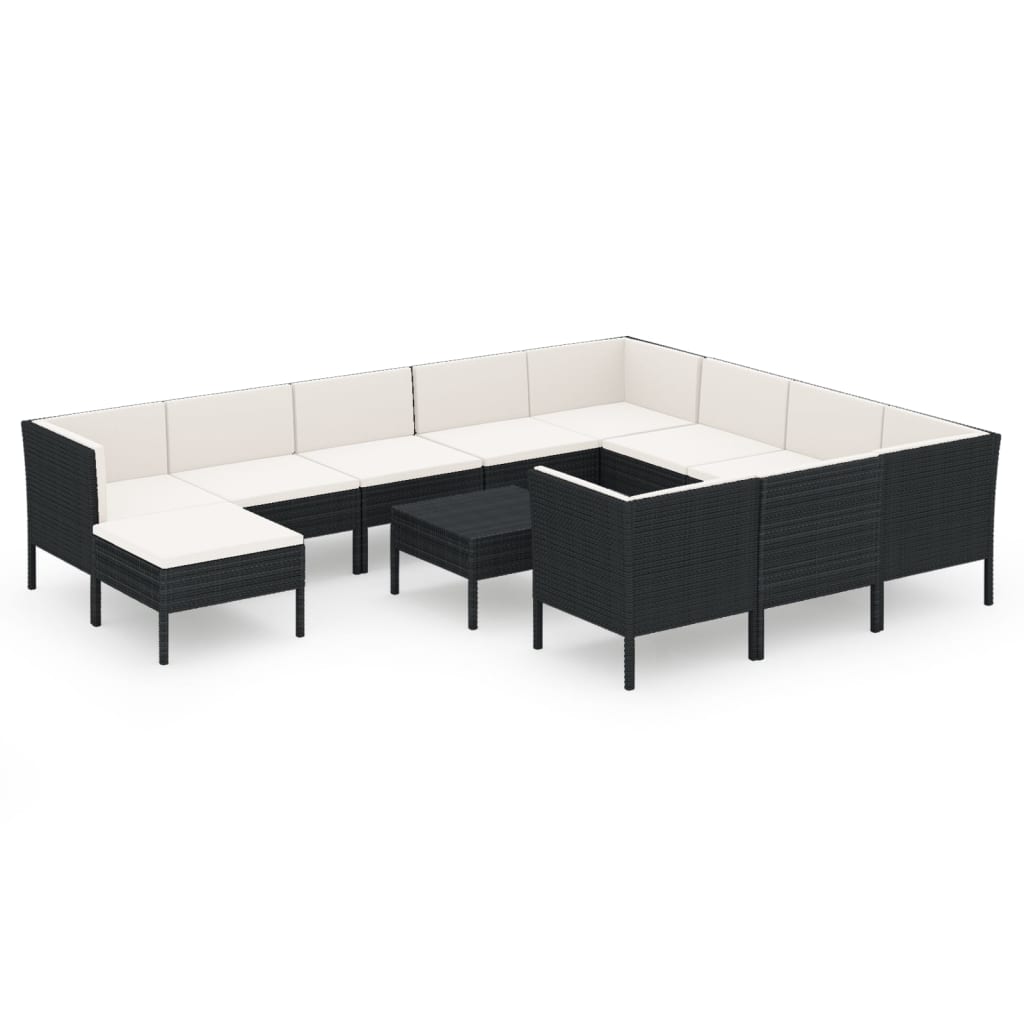 Set Divani da Giardino 12 pz con Cuscini in Polyrattan Nero 3094512