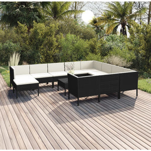 Set Divani da Giardino 12 pz con Cuscini in Polyrattan Nero cod mxl 38442