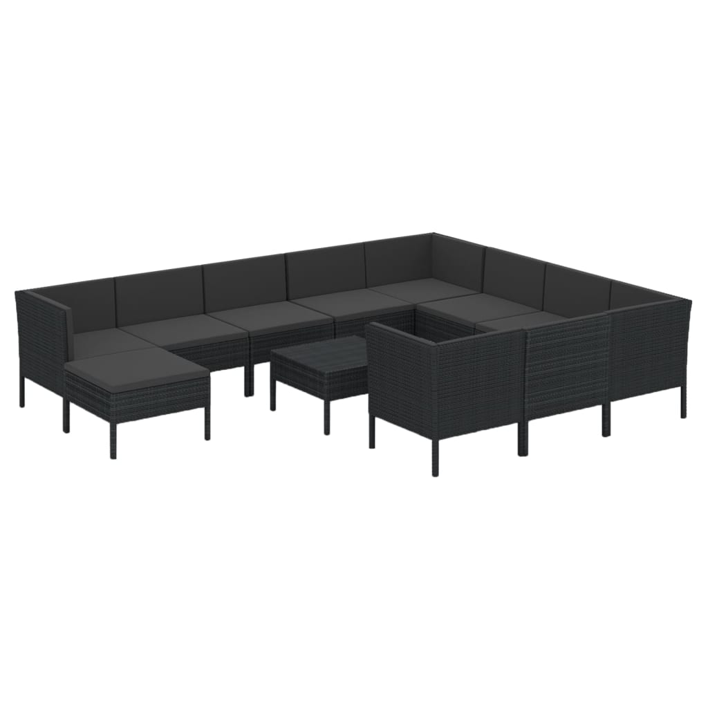 Set Divani da Giardino 12 pz con Cuscini in Polyrattan Nero 3094513