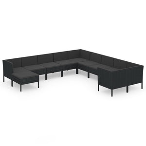 Set Divani da Giardino 11 pz con Cuscini in Polyrattan Nero cod mxl 38444