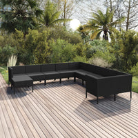 Set Divani da Giardino 11 pz con Cuscini in Polyrattan Nero cod mxl 38444