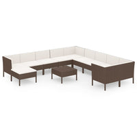 Set Divani da Giardino 12 pz con Cuscini in Polyrattan Marrone 3094519