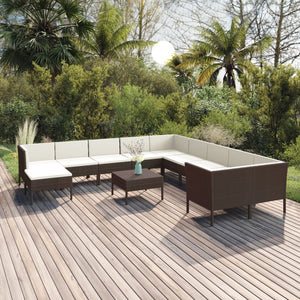 Set Divani da Giardino 12 pz con Cuscini in Polyrattan Marrone 3094519