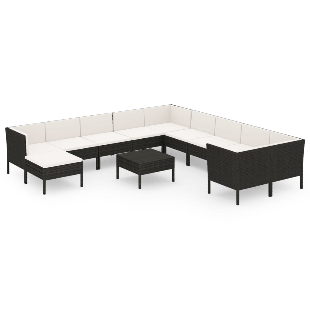 Set Divani da Giardino 12 pz con Cuscini in Polyrattan Nero cod mxl 38455