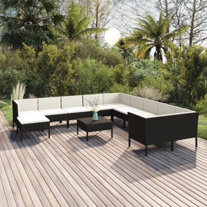 Set Divani da Giardino 12 pz con Cuscini in Polyrattan Nero cod mxl 38455