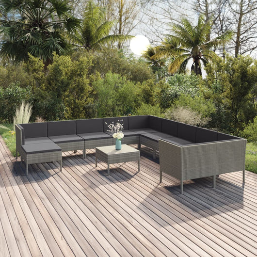 Set Divani da Giardino 12 pz con Cuscini in Polyrattan Grigio cod mxl 38445