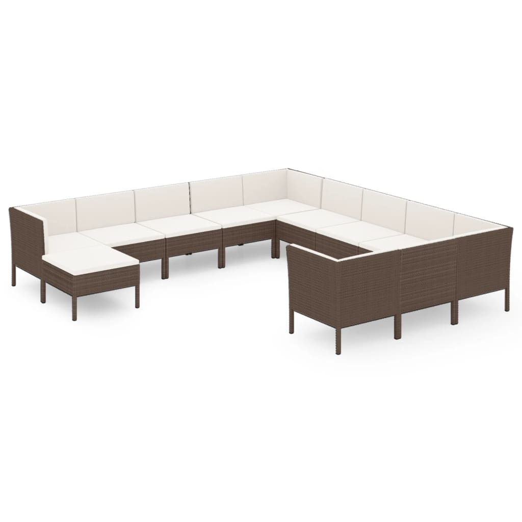 Set Divani da Giardino 12 pz con Cuscini in Polyrattan Marrone 3094523