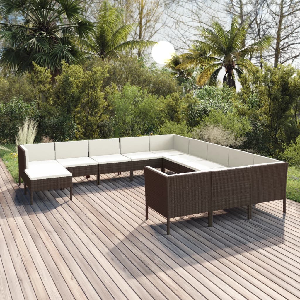 Set Divani da Giardino 12 pz con Cuscini in Polyrattan Marrone 3094523