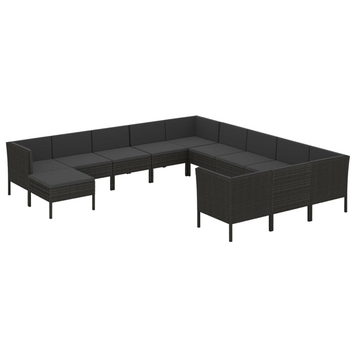 Set Divani da Giardino 12 pz con Cuscini in Polyrattan Nero 3094525