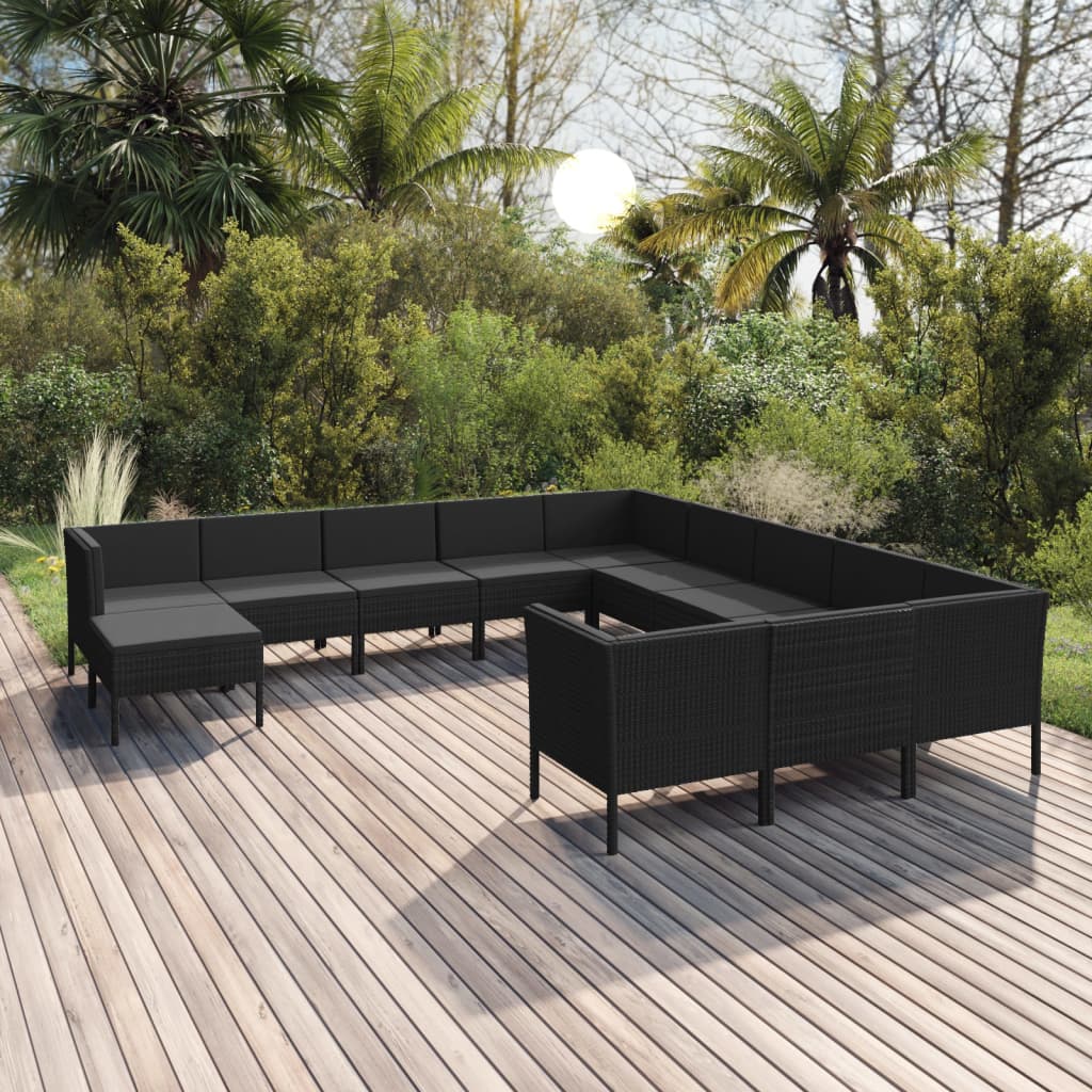 Set Divani da Giardino 12 pz con Cuscini in Polyrattan Nero cod mxl 38437